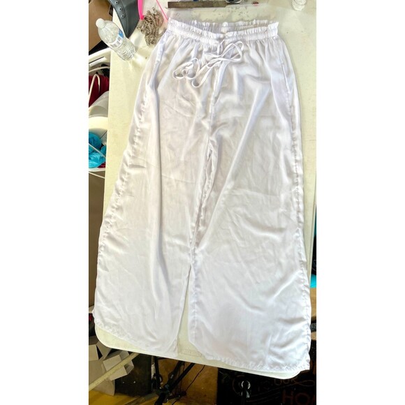 PLT White Sheer Wide Leg Drawstring Pants Size 12 Resort Beach Vacation - Picture 6 of 15